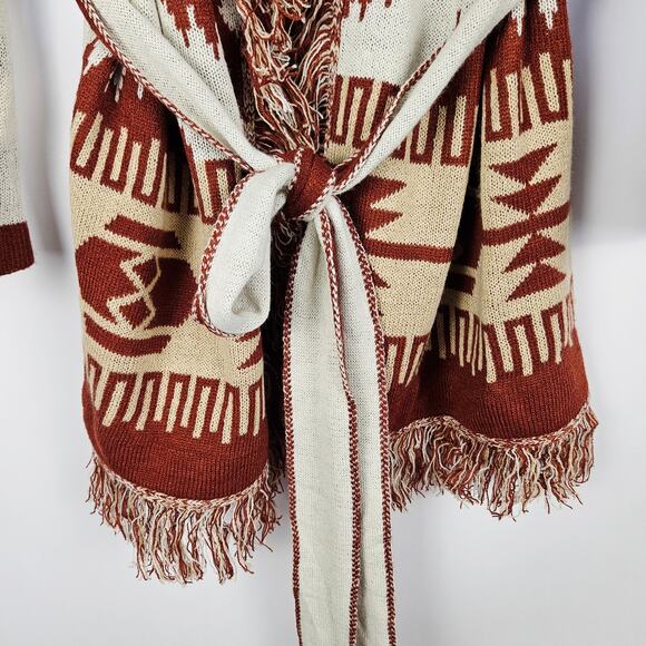 Tiffany & Grey Southwestern Aztec Fringe Cardigan Sweater Jacket XL Boho Cozy - Picture 11 of 13